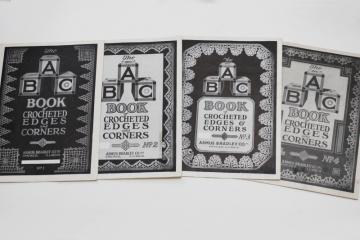 catalog photo of antique needlework booklets, crochet lace edgings trim, Asmus Bradley books 1-2-3-4