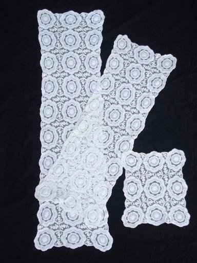 photo of antique net lace runner table set, tambour lace or embroidered lace #1