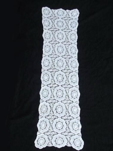 photo of antique net lace runner table set, tambour lace or embroidered lace #2