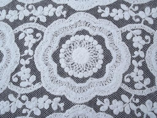 photo of antique net lace runner table set, tambour lace or embroidered lace #4