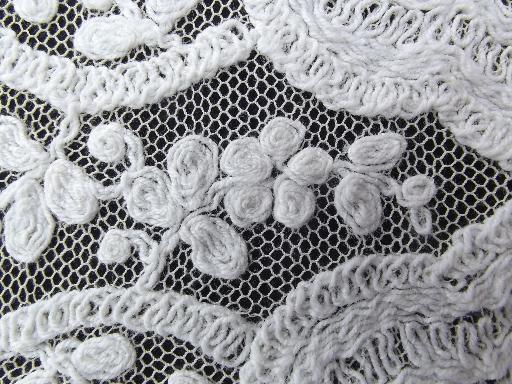 photo of antique net lace runner table set, tambour lace or embroidered lace #5