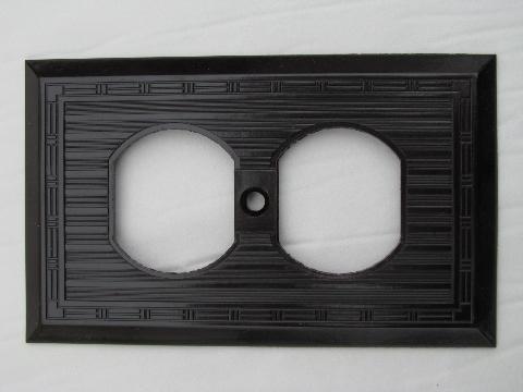 photo of antique new-old-stock Harvey Hubbell bakelite electrical receptacle cover plate, vintage architectural #1