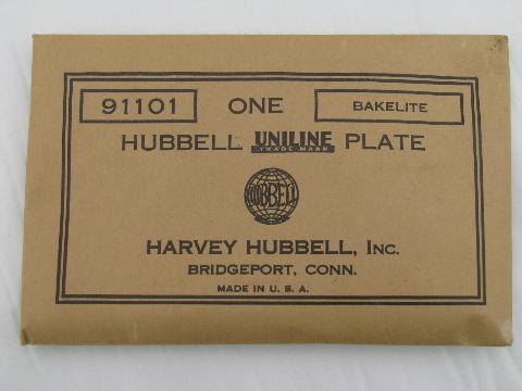 photo of antique new-old-stock Harvey Hubbell bakelite electrical receptacle cover plate, vintage architectural #2