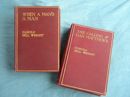 photo of antique novels by Harold Bell Wright, early century gilt art bindings #1