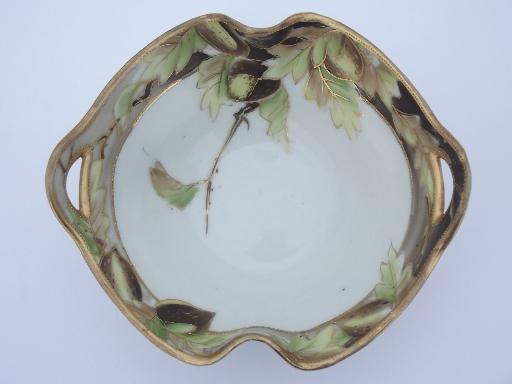 photo of antique oak leaf and acorn hand painted Nippon china bowl, leaves and gold #1