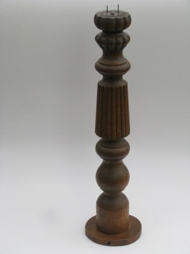 photo of antique oak newel stair corner post, architectural salvage candlestick #1