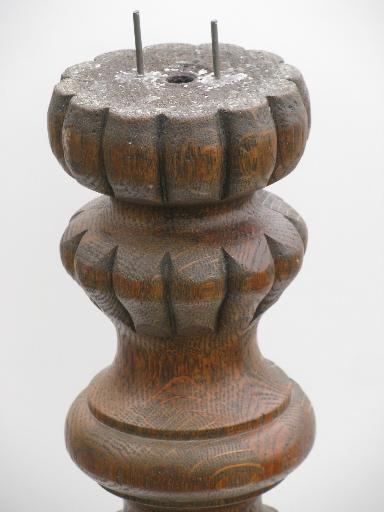 photo of antique oak newel stair corner post, architectural salvage candlestick #4