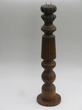 catalog photo of antique oak newel stair corner post, architectural salvage candlestick