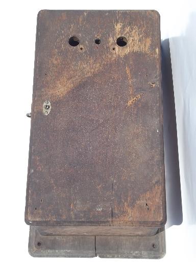 photo of antique oak wall telephone ringer box w/1913 patent date for restoration #3