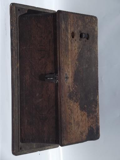 photo of antique oak wall telephone ringer box for restoration 1913 patent date #1