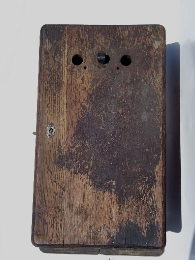 photo of antique oak wall telephone ringer box for restoration 1913 patent date #3