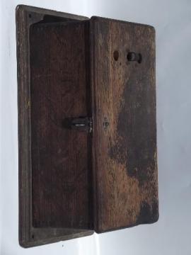 catalog photo of antique oak wall telephone ringer box for restoration 1913 patent date