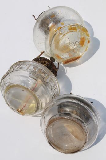 photo of antique oil lamps lot, collection of old glass lamp bases for kerosene lamps #5
