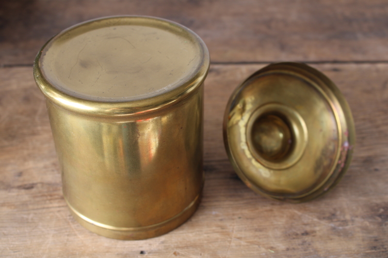 photo of antique or vintage brass canister, unlined can w/ lid, tobacco tin humidor  #4