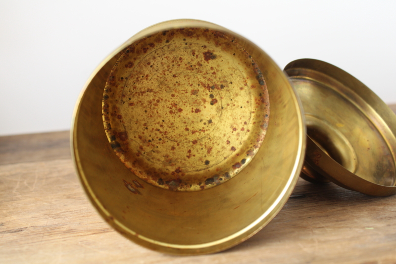 photo of antique or vintage brass canister, unlined can w/ lid, tobacco tin humidor  #5