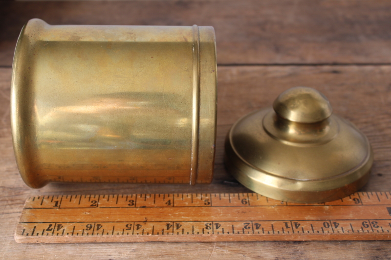 photo of antique or vintage brass canister, unlined can w/ lid, tobacco tin humidor  #6
