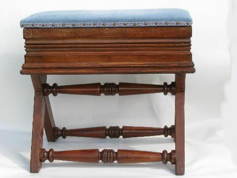 photo of antique organ bench piano stool, Victorian vintage music storage seat #2