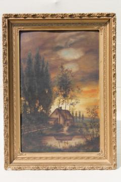 catalog photo of antique original oil painting, Galena Illinois autumn cottage scene landscape dated 1903