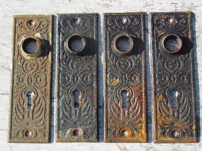 photo of antique ornate arts and crafts doorknob plates #1