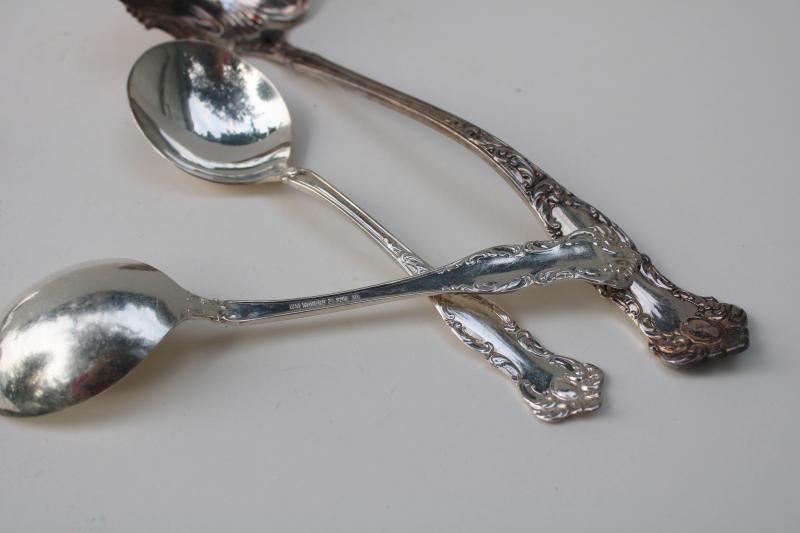 photo of antique ornate silver plate flatware, Oxford Wm Rogers round soup spoons & ladle #2