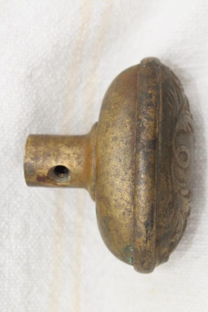 photo of antique oval brass door knob, original patina Aesthetic vintage door hardware #2