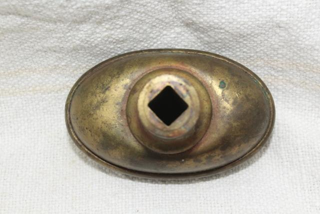 photo of antique oval brass door knob, original patina Aesthetic vintage door hardware #3