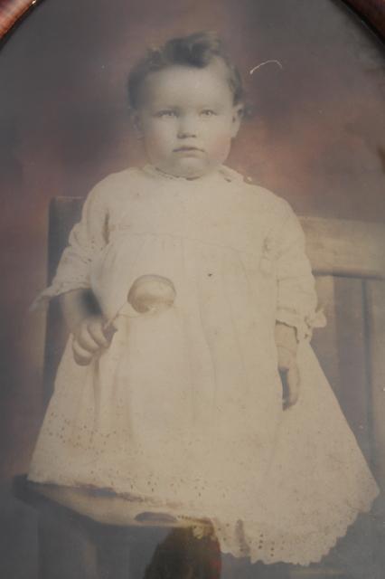 photo of antique oval domed convex glass picture frame w/ vintage photo portrait baby long white dress #5