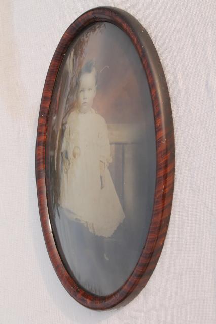 photo of antique oval domed convex glass picture frame w/ vintage photo portrait baby long white dress #6