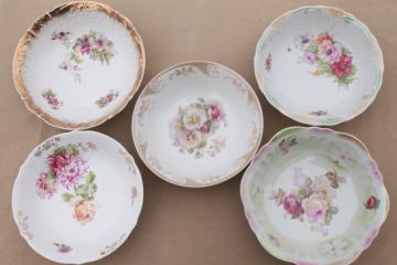 catalog photo of antique painted china bowls, collection of early 1900s vintage dishes w/ pretty florals