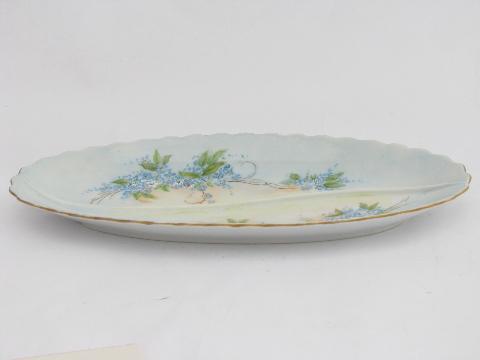 photo of antique painted china w/ forget-me-nots floral, divided tray or pickle dish #2