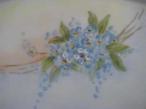 photo of antique painted china w/ forget-me-nots floral, divided tray or pickle dish #3