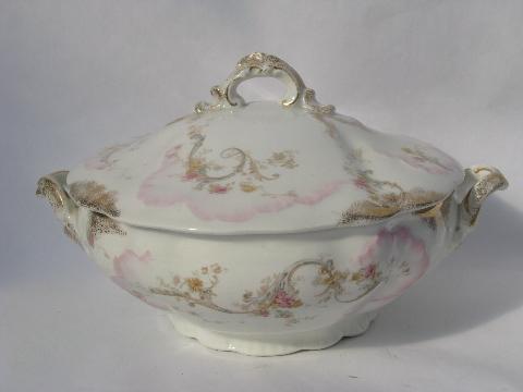 photo of antique painted china tureen or covered dish, Bishop & Stonier - England #1