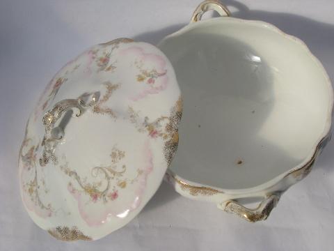 photo of antique painted china tureen or covered dish, Bishop & Stonier - England #3