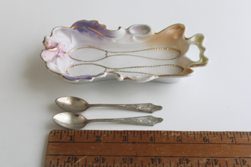 photo of  antique painted luster china tray for little tea spoons, RS Prussia style floral mold  #6