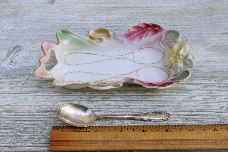 photo of antique painted luster china tray for little tea spoons, RS Prussia style floral mold #6