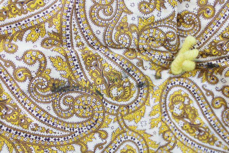 photo of antique paisley print cotton tied quilt, wool filled comforter 1920s 30s vintage #3