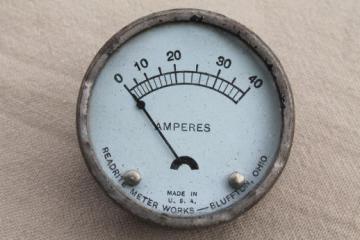 catalog photo of antique panel  meter for amperes, steampunk vintage Readrite ammeter for electric panel 