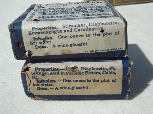 photo of antique paper packets of medicinal herbs w/ old pharmacy medicine labels #2