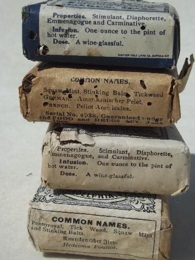 photo of antique paper packets of medicinal herbs w/ old pharmacy medicine labels #5