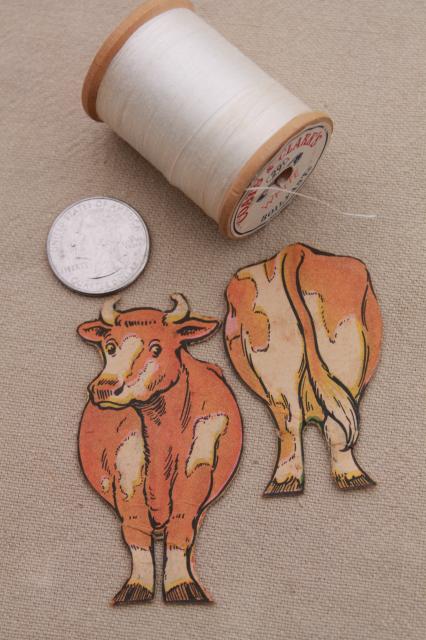 photo of antique paper trade card Coats & Clark sewing thread advertising, toy cow to make w/ spool #2