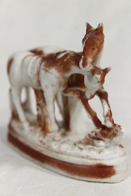 photo of antique parian bisque china figurine marked Germany, horses mare and foal #1