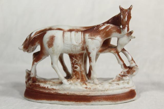 photo of antique parian bisque china figurine marked Germany, horses mare and foal #5