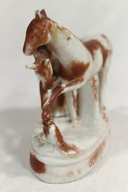 photo of antique parian bisque china figurine marked Germany, horses mare and foal #8