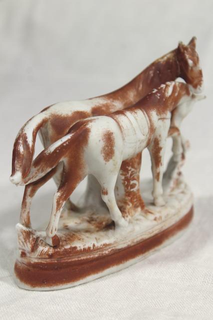 photo of antique parian bisque china figurine marked Germany, horses mare and foal #9