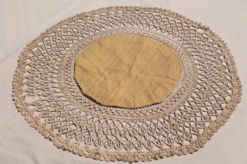 catalog photo of antique parlor table cover, lamp mat w/ handmade gimp braid lace trim edging