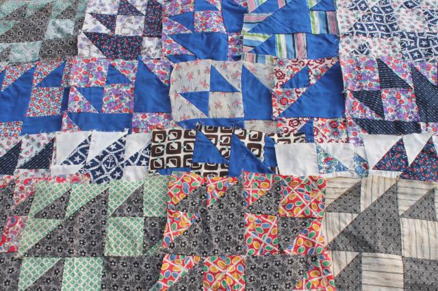 photo of antique patchwork quilt blocks lot, 1800s & 1900s vintage cotton print fabric #2