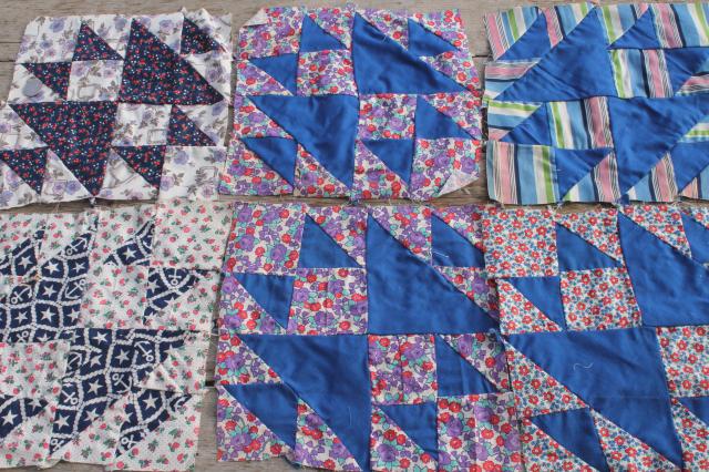 photo of antique patchwork quilt blocks lot, 1800s & 1900s vintage cotton print fabric #5