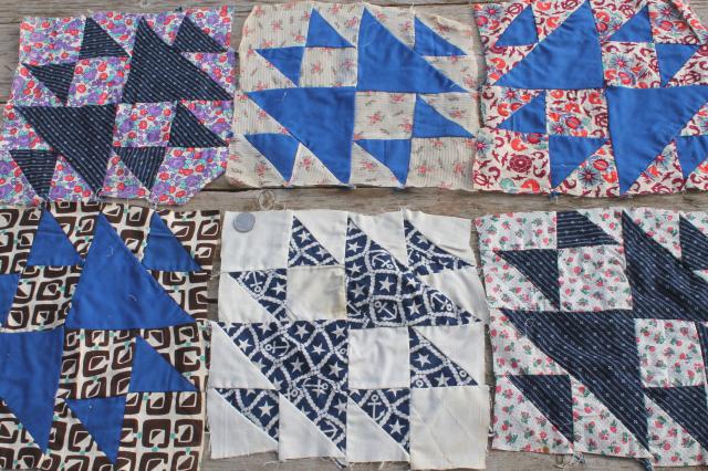 photo of antique patchwork quilt blocks lot, 1800s & 1900s vintage cotton print fabric #6