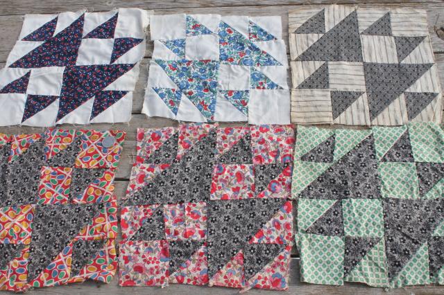 photo of antique patchwork quilt blocks lot, 1800s & 1900s vintage cotton print fabric #7