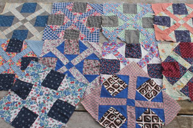 photo of antique patchwork quilt blocks lot, 1800s & 1900s vintage cotton print fabric #12